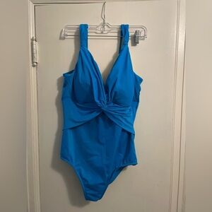 Miraclesuit Blue Twist Front One Piece Swimsuit Size 18DD